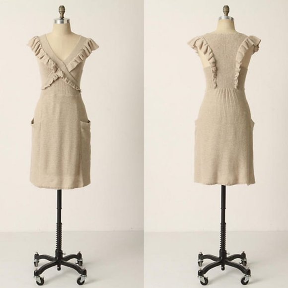 Anthro Moth Converging Roads Ruffle Sweater Dress - Picture 2 of 15